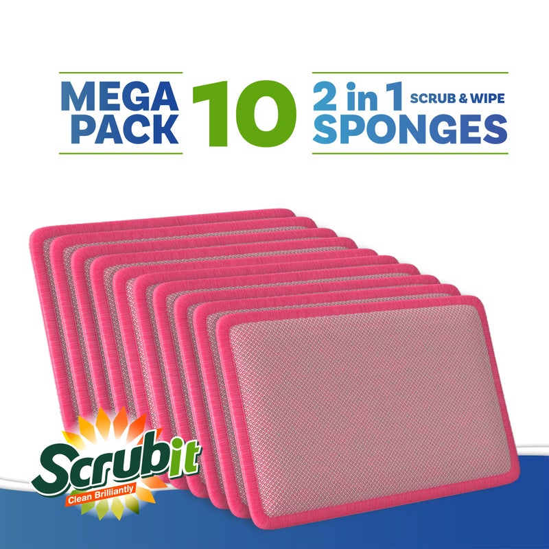 SCRUBIT Scrub and Wipe Scrubbing Pads [10 Pack] - SCRUBIT Dual Sided Scouring Pad and Sponge - Reusable Kitchen Scrubbing Sponges for Dishes, Pots, Pans Utensils & Non-Stick Cookware (Pink) - Image 5